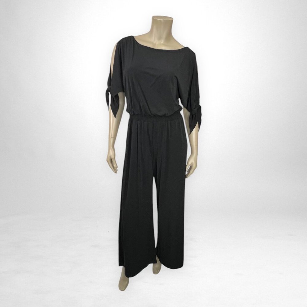 VINCE CAMUTO‎ Small Jumpsuit Black Cold Shoulder Knot Blouson Dressy Casual